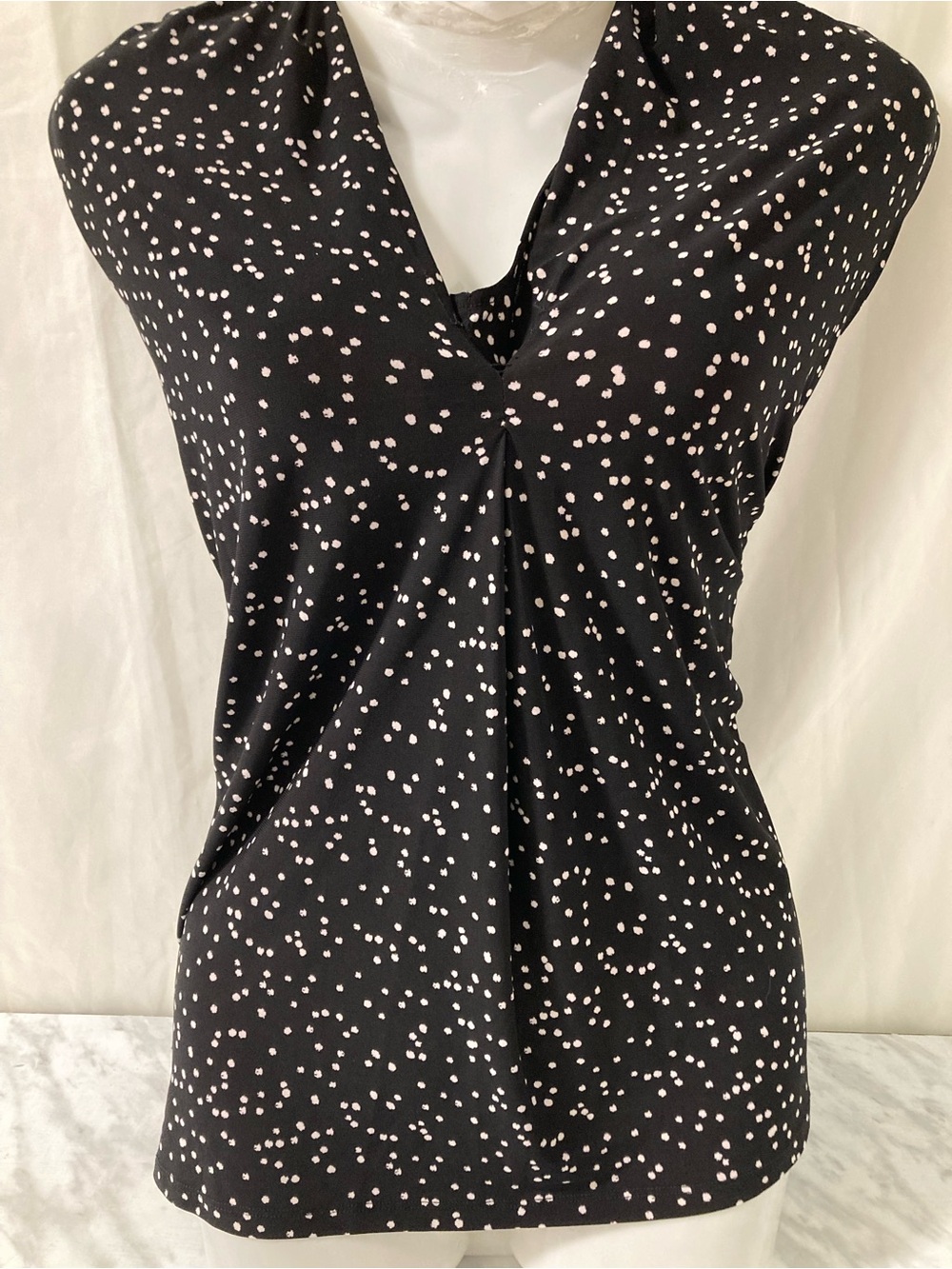 Anne Klein Black White Polka Dot Cowl Neck Sleeveless Top